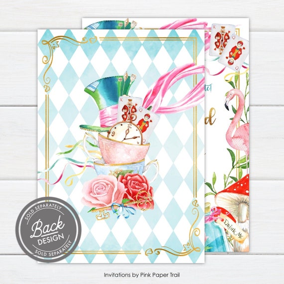 Alice in Wonderland Invitation Back Design, Tea Party Mad Hatter's Hat Back Layout Design Instant Download Il_570xn