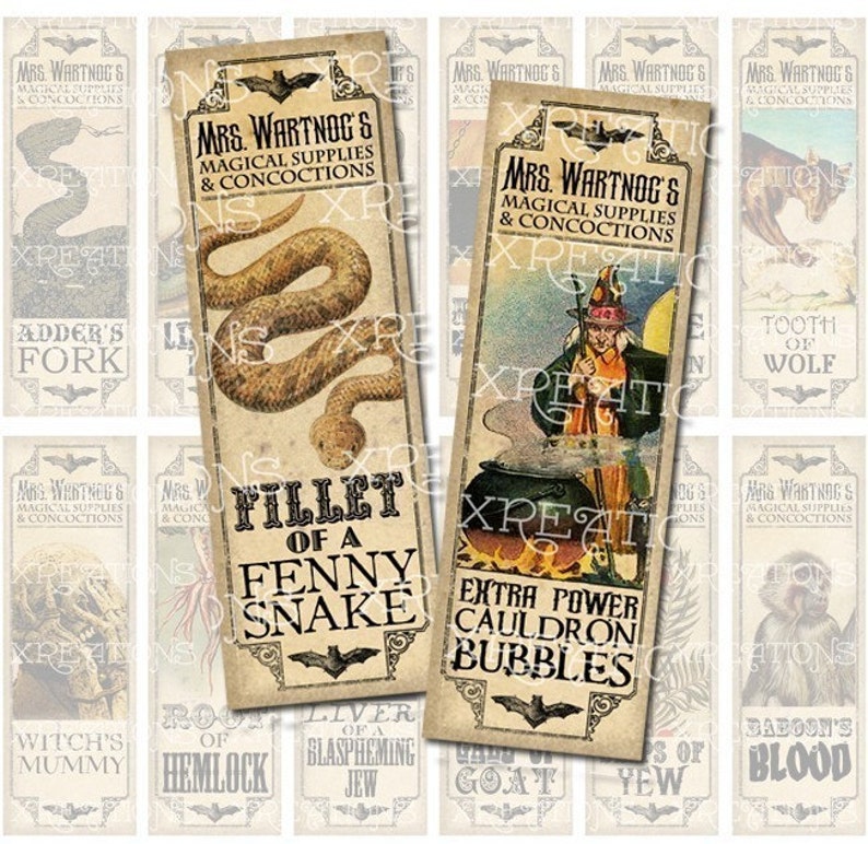 Halloween Potion Labels, Apothecary Labels, Witches Brew Ingredient Labels, Wicked Soup Ingredients from Macbeth's Witches' Chant image 1