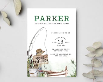 EDITABLE Fishing Birthday Invitation Template, O-fish-ally The Big ONE, Gone Fishing Party Invite Template Instant Access Corjl