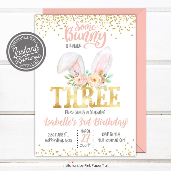 EDITABLE Little Bunny Some Bunny Birthday Invitation, 1-10 Age Bunny Rabbit Easter Bunny Ears Birthday Invite, DIY Template Instant Access Il_570xn