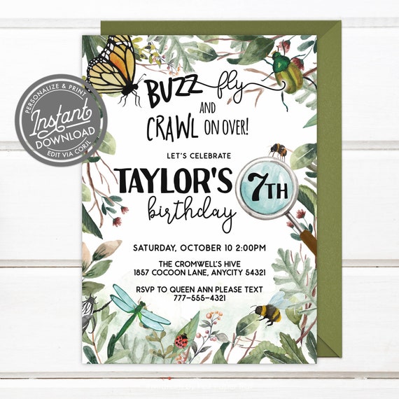 EDITABLE Bugs and Insects Birthday Invitation, Nature Exploration Insects Scavenger Hunt Garden Kids Party Invitation Instant Access Corjl Il_570xn
