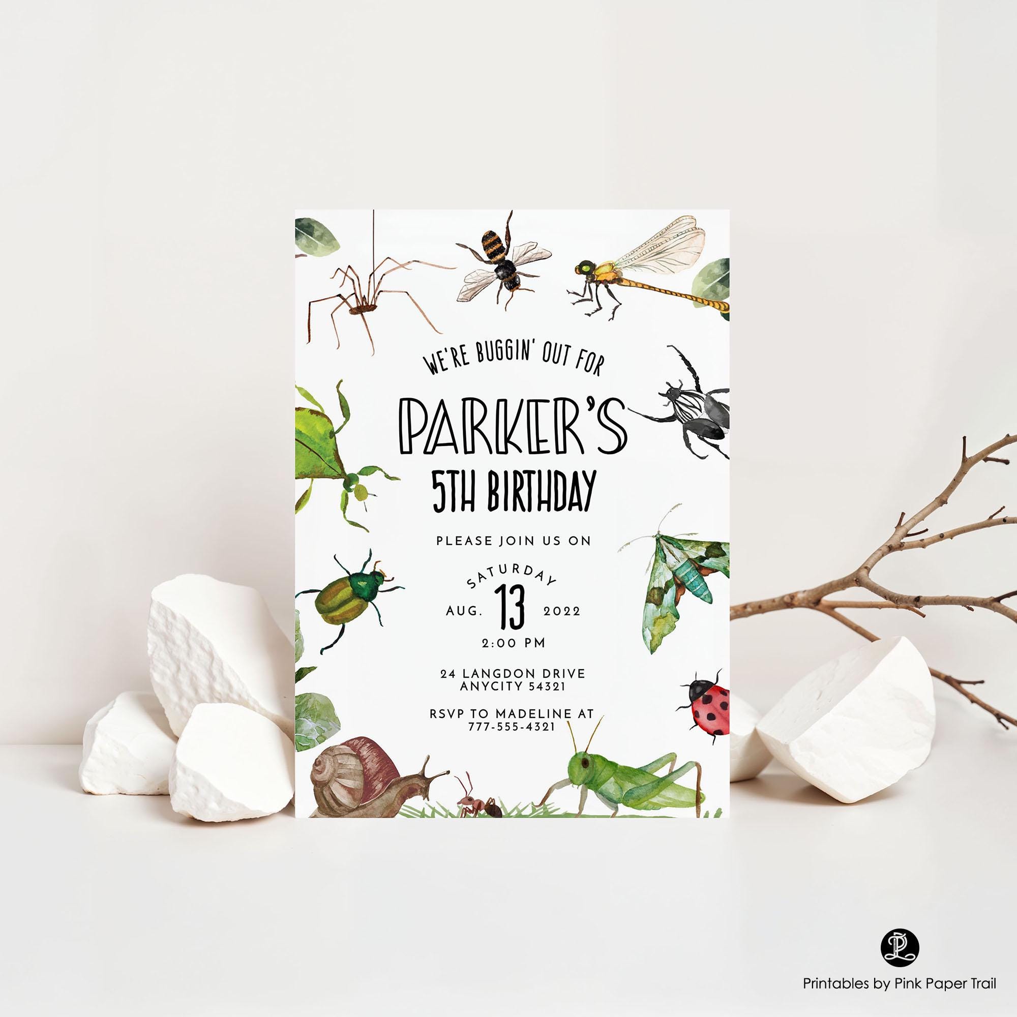 EDITABLE Bugs Birthday Invitation, Outdoor Nature Exploration Bugs