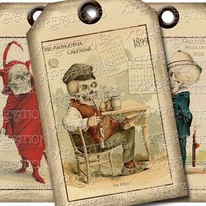 Vintage &quot;Funny Bones&quot; Illustrations by Louis Crucius Hangtags, Halloween Skeletons Skull Printable Party Favor Tags