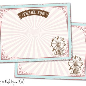 Pink Circus, Pink Country Fair-bedankkaart, direct downloaden, jpeg-pdf, zelf afdrukken