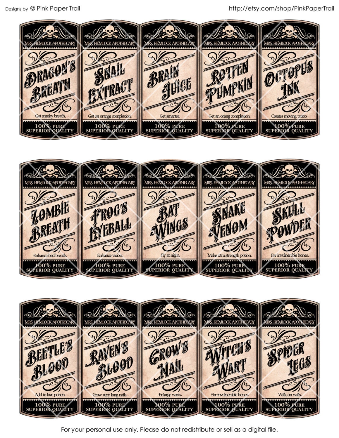 Apothecary Labels, Halloween Decor, Vintage Apothecary, Potion Labels ...