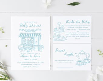 Editable Paris Café Baby Shower Invitation Suite, French Patisserie Theme, Parisian Bakery Baby Shower Invite, Instant Download