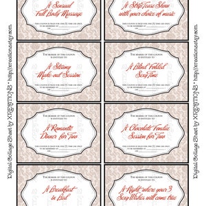 Hot and Sexy Love Coupons for your Husband Set-1, Wife, Partner, Boyfriend, Girlfriend perfect for Valentines in ATC / ACEO card size image 3