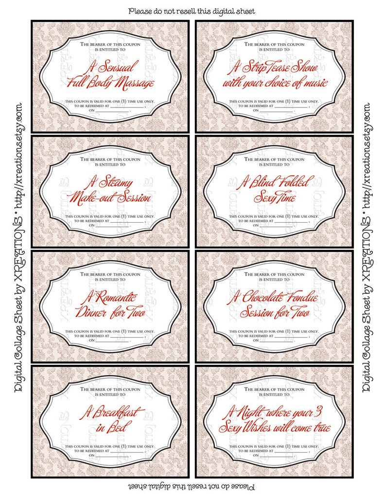 Hot And Sexy Love Coupons For Your Husband Set 1 Wife Etsy