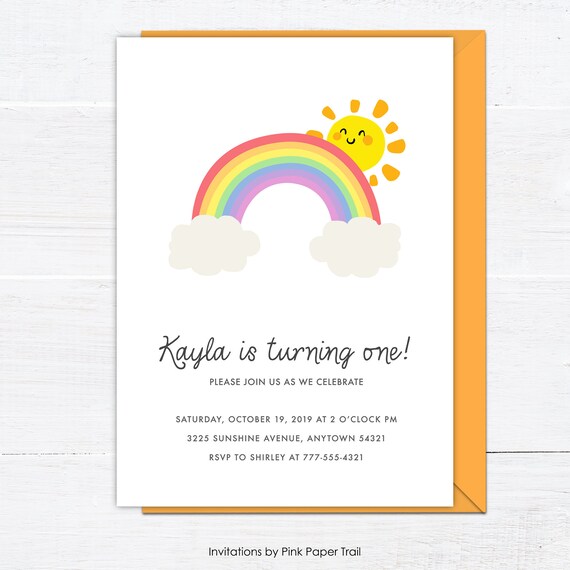 Rainbow Birthday Invitation, Rainbow Baby Shower, Over the Rainbow, First Birthday, Little Sunshine Personalized Digital Printable Invite v1 Il_570xn