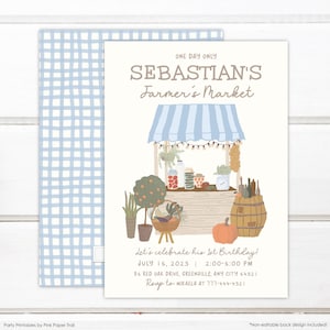 EDITABLE Farmers Market Birthday Invitation Template, Country Fair Market Farm Boy First Birthday Invite Instant Access Printable