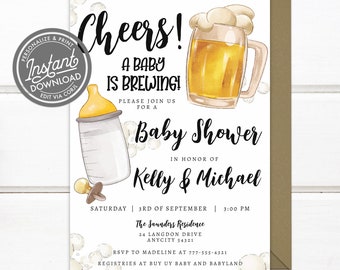 EDITABLE A Baby is Brewing Baby Shower Invitation, Baby Bottle and Beer Baby Shower Invite, Co-ed Baby Shower Invitation Printable Download