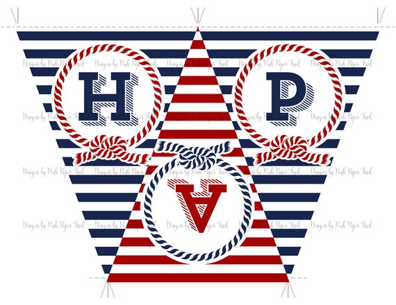 nautical happy birthday banner bunting pennant print your etsy sweden