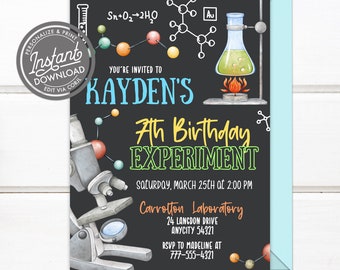 Editable Mad Science Party Birthday Invite, Mad Science Invitation, Scientist Experiment Party Invite, Printable Instant Download