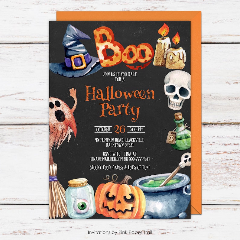 Halloween Party Invites Halloween Party Invitation Kids Cute Etsy