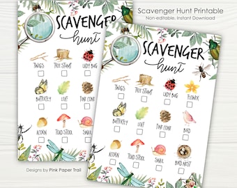 Outdoor Scavenger Hunt, Nature Explorer Scavenger Hunt Printable, Party Games Activity Camping Outdoors Bug Party Printable Instant Download