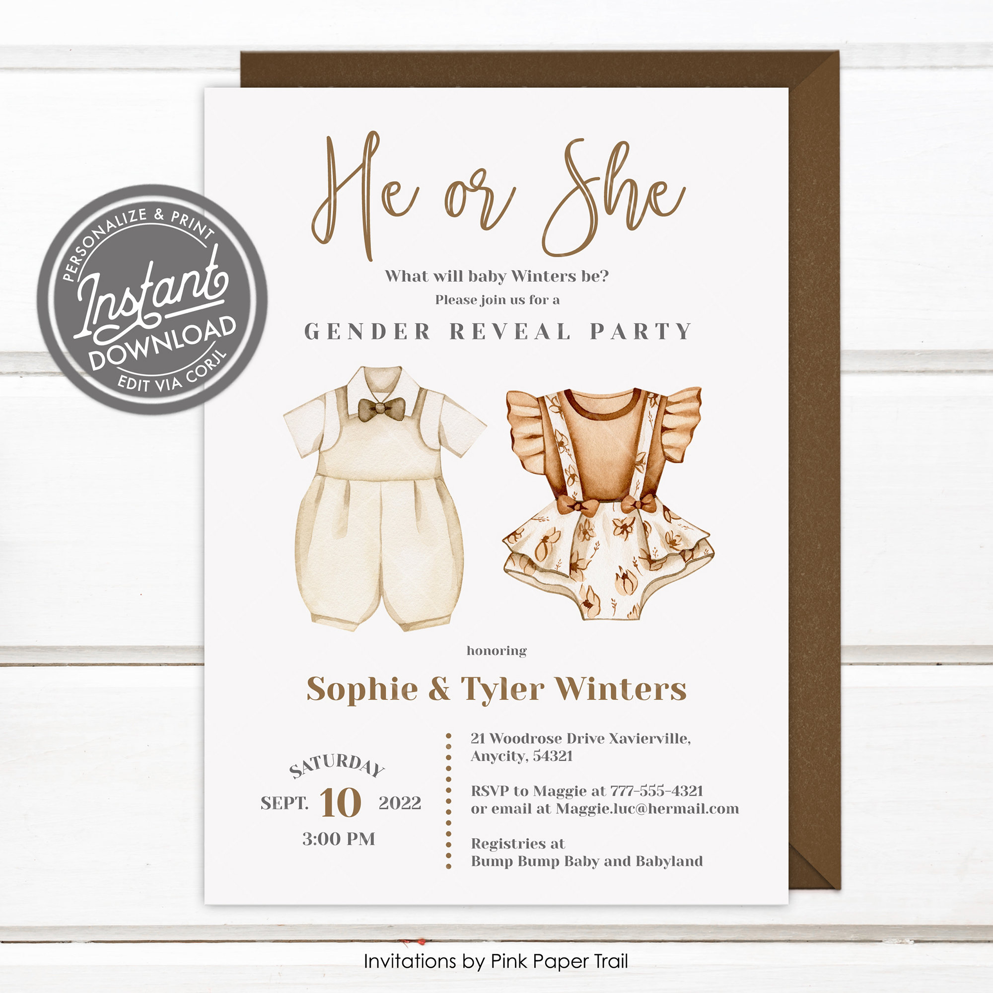 EDITABLE Boho Neutral Earth Tones Colours He or She Gender Reveal Baby ...