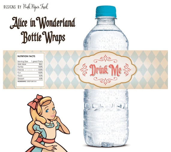 Alice in Wonderland Bottle Wraps, Drink Me Bottle Label, Instant
