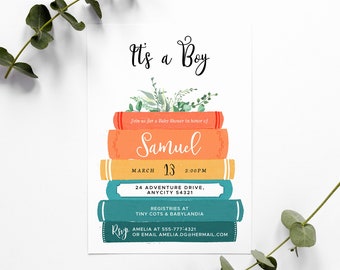 Storybook Baby Shower Invitation Template, Story Fairytale Adventure Editable Template for Boy Baby Shower Invite for Instant Download