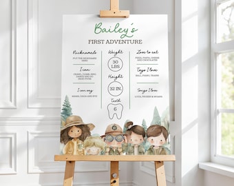 Adventure Explorer Birthday Milestone Poster, First Adventure Kids Birthday Editable Printable Poster Sign