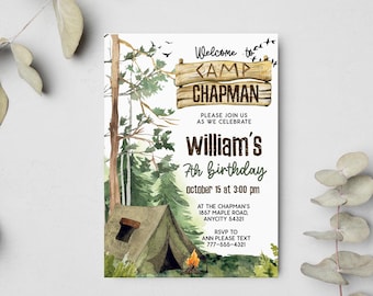 EDITABLE Nature Trail Outdoor Camping Adventure Birthday Invitation, Nature Exploration Summer Camping Invitation Instant Access via Corjl