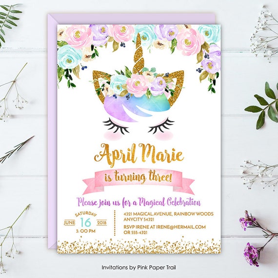 Unicorn Baby Shower Invitation, Magical Rainbow Floral Unicorn Birthday Invite, Girl Birthday Unicorn Printable Digital Invite Il_570xn