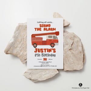 Editable Fire Truck Birthday Invitation, Fire Engine Party Invite, Fireman Birthday Invitation for Kids, Instant Download Printable image 1