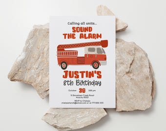 Editable Fire Truck Birthday Invitation, Fire Engine Party Invite, Fireman Birthday Invitation for Kids, Instant Download Printable