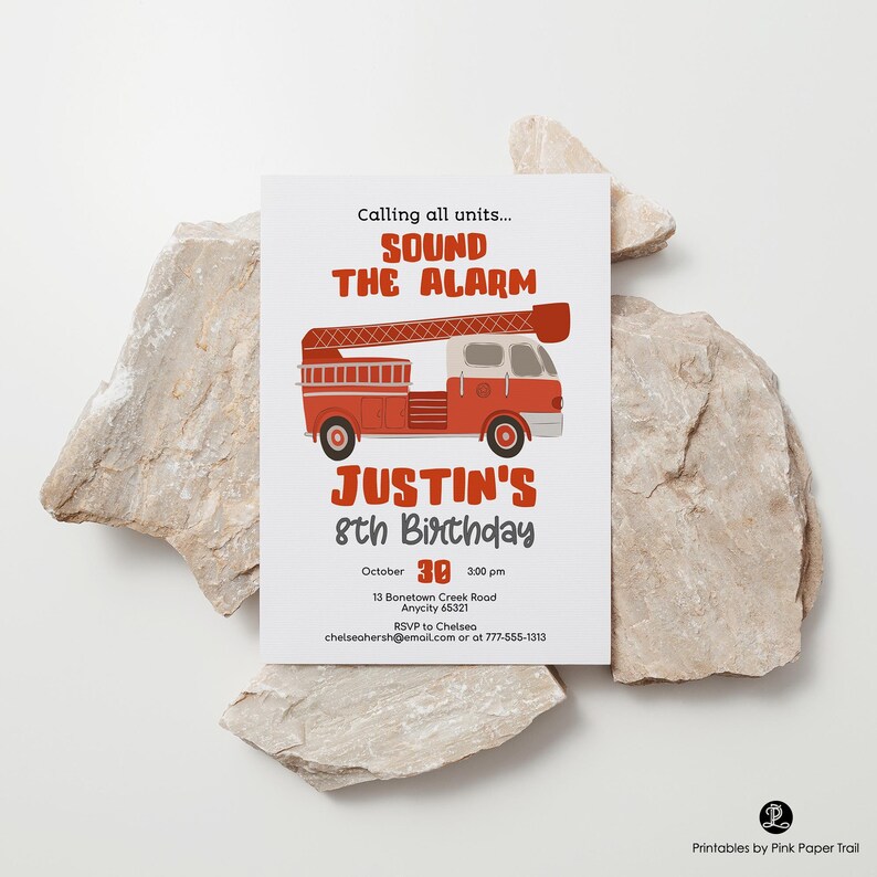 Editable Fire Truck Birthday Invitation, Fire Engine Party Invite, Fireman Birthday Invitation for Kids, Instant Download Printable image 1