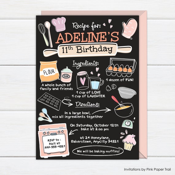 Baking Party Invitation, Chalkboard Bakery Baking Party Birthday Invite, Baking Off Cooking Party Personalized Digital Printable Il_570xn