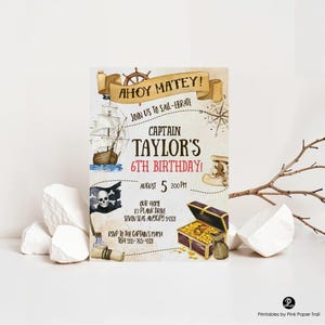Editable Pirate Birthday Party Invitation, Treasure Hunt Ahoy Mateys Kids Pirate Party Invitation Download Printable 画像 1