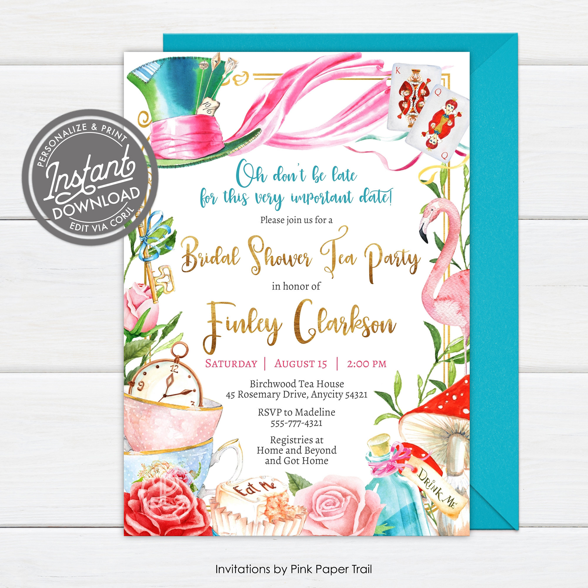 EDITABLE Alice in Wonderland Bridal Shower Invite Alice In Etsy
