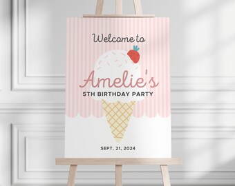 Ice Cream Theme Welcome Party Sign 18x24 Poster, Ice Cream Summer Party Welcome Book Lovers Entry Door Party Template Printable Sign