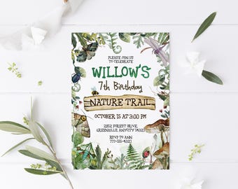 EDITABLE Nature Trail Birthday Invitation or Bugs Birthday Party Invitation, Outdoor Exploration Adventure Scavenger Hunt Party Invite