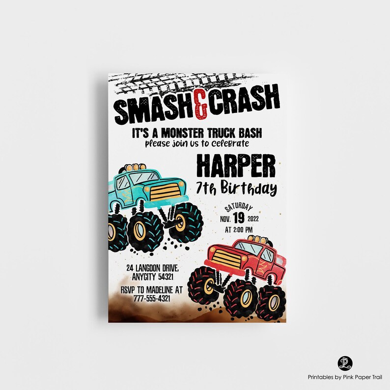 EDITABLE Monster Truck Birthday Invitation Smash and Crash Monster Truck Invitation DIY Birthday Template Instant Access image 3