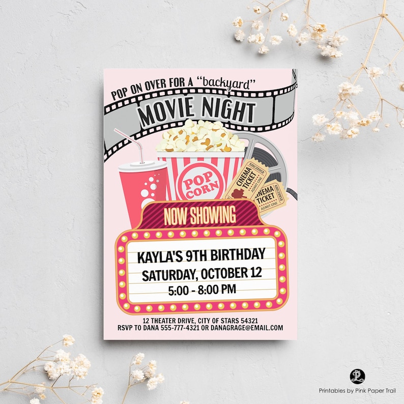 EDITABLE Movie Night Invitation, Backyard Movie Invitation, Outdoor Under the Stars Movie Invite Party Digital Instant Access Download 画像 1