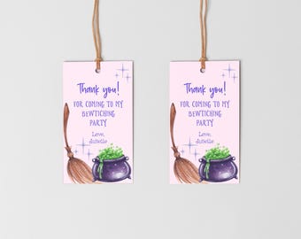 Witch Favor Tags Printable, Witch Thank You Tags, Halloween Party Favor Tags, Witch Birthday Party Favors, Magical Party Gift Tags