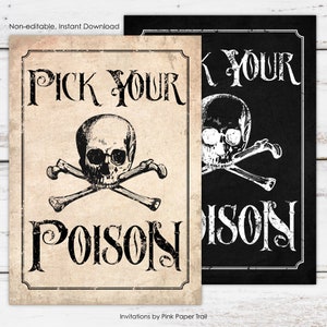 Pick Your Poison Halloween Sign Prop Decor, Halloween Drink Station Sign 5x7 Printable Non Editable Instant Download