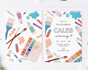 Editable Art Birthday Invitation Template, Painting Birthday Invite, Color Painting Party Editable Invitation Instant Download