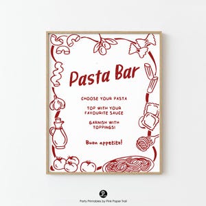 Editable Pasta Party Sign 8x10,  Italian Food Birthday Decor, Hand Drawn Pasta Sign Printable Table Sign Instant Download