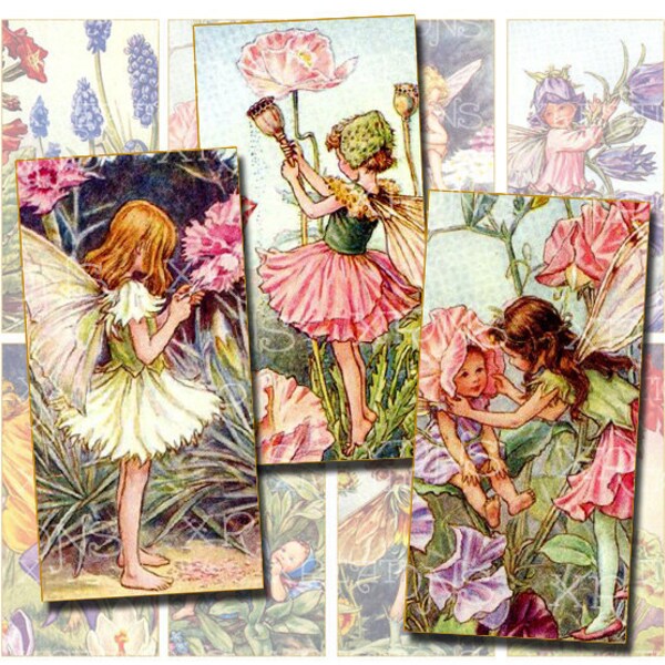 Flower Fairies of the Garden - 1x2 inches domino size - Digital Collage Sheet