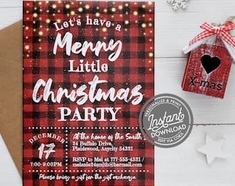 EDITABLE Christmas Party Invitation Merry Little Christmas Buffalo Plaid Holiday Party Flannel and Frost Invite Template Instant Access