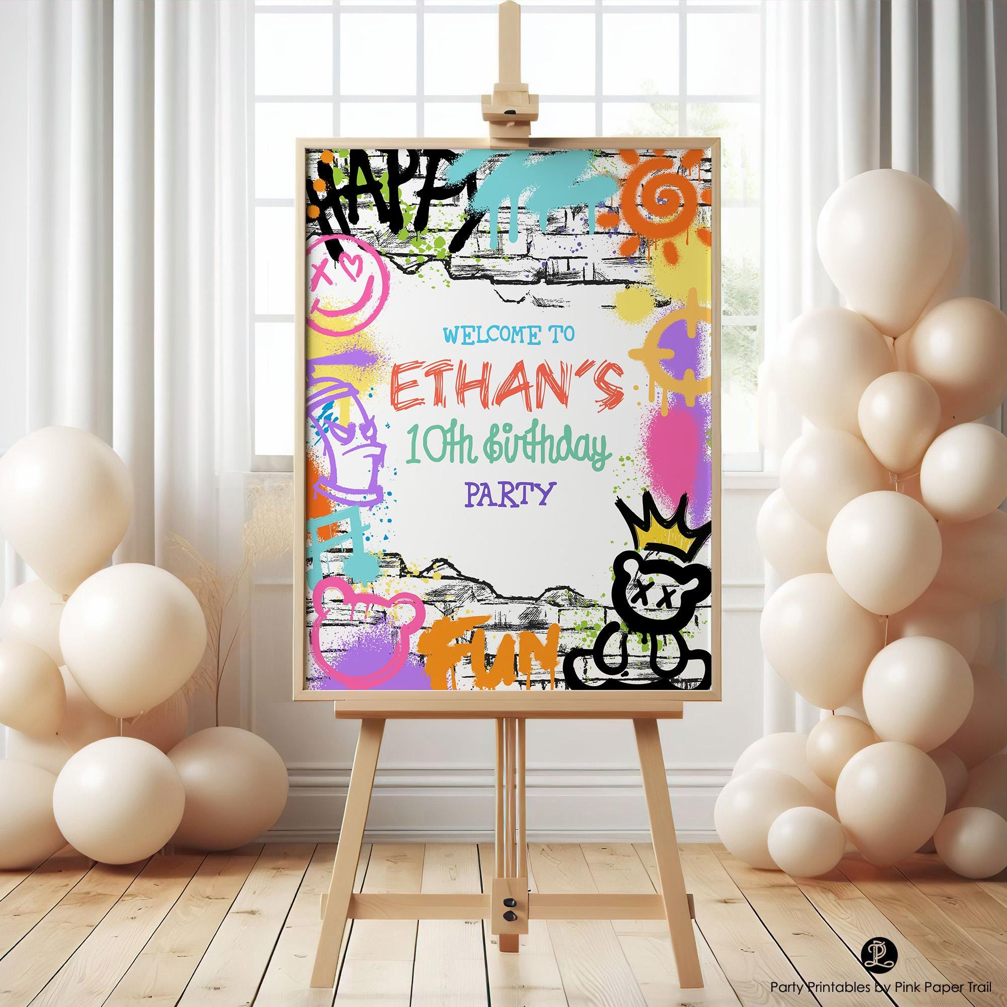 Editable Graffiti Street Art Party Welcome Sign, Street Art