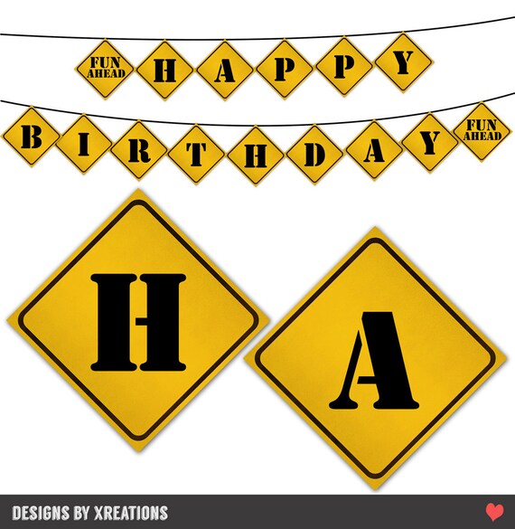 Construction Road Sign Birthday Banner, Birthday Buntings, DIY, Print your own, Instant Download Il_570xn