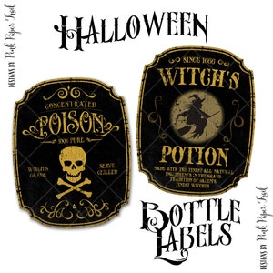 Halloween Party Bottle Labels, Vintage Bottle Labels, Instant Download, Print Your Own