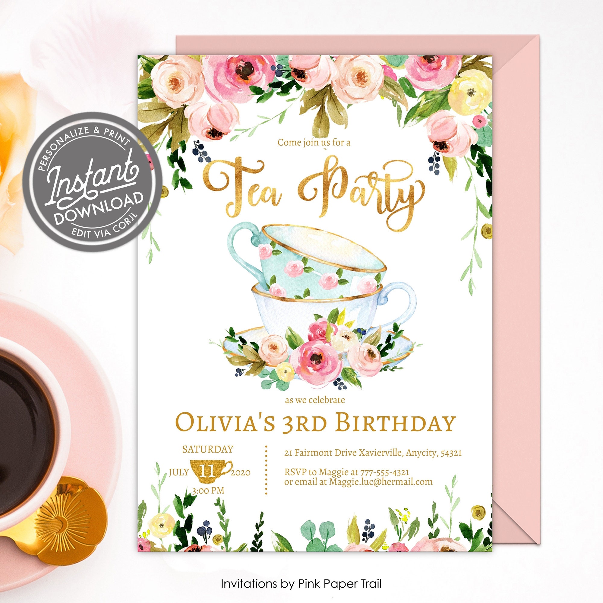 High Tea Invitation Editable High Tea Invitation Template Floral High High Tea Invitation Editable High Tea Invitation Template Floral High