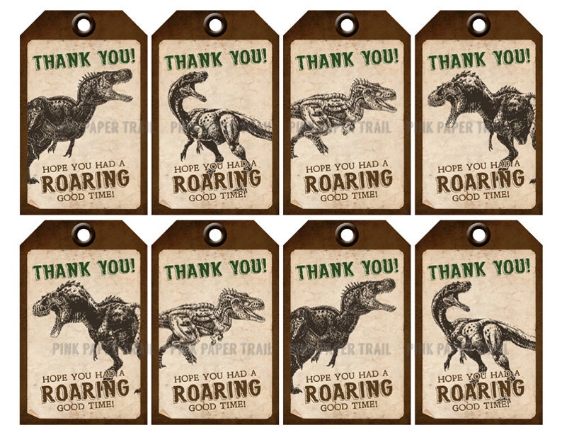 Instant Download Dinosaur Themed Favor Tags 4 different tag designs Print Your Own