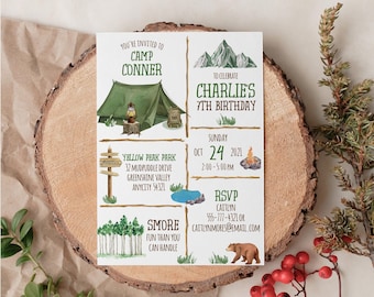 EDITABLE Camping Birthday Invitation, Camp Trail Outdoor Adventure Campsite Birthday Invite Printable Instant Access Invite v.2