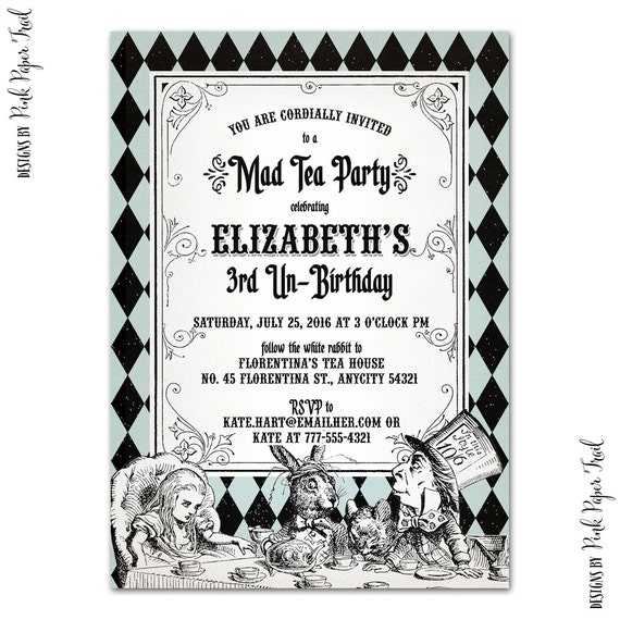 Classic Alice in Wonderland Printable Invitation, Mad Tea Party Invitation, Birthday, Baby Shower, Bridal Shower, Print Your Own Il_570xn