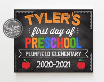 EDITABLE First Day of Preschool Sign, Chalkboard Back to School First Day of School Photo Prop Instant Access Edit and Print your Own