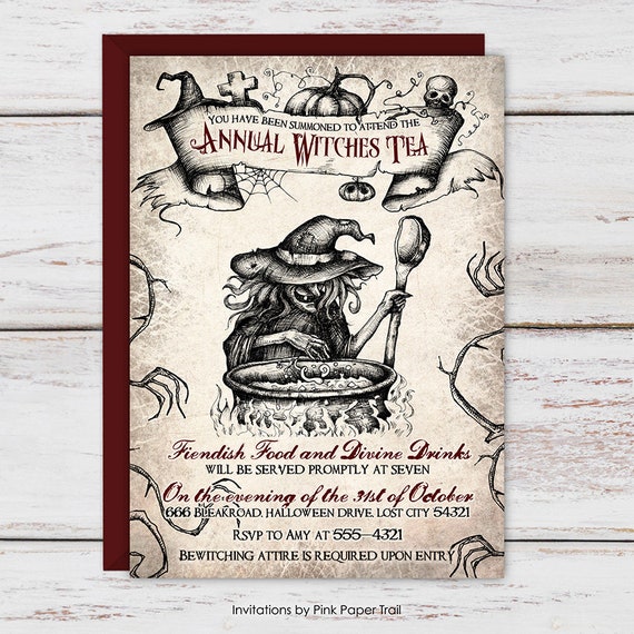 Annual Witches Tea Halloween Party Invitation, Bewitching Party Invitation, Halloween Witches Ball All Hallows Eve Printable Invitation v.1 Il_570xn